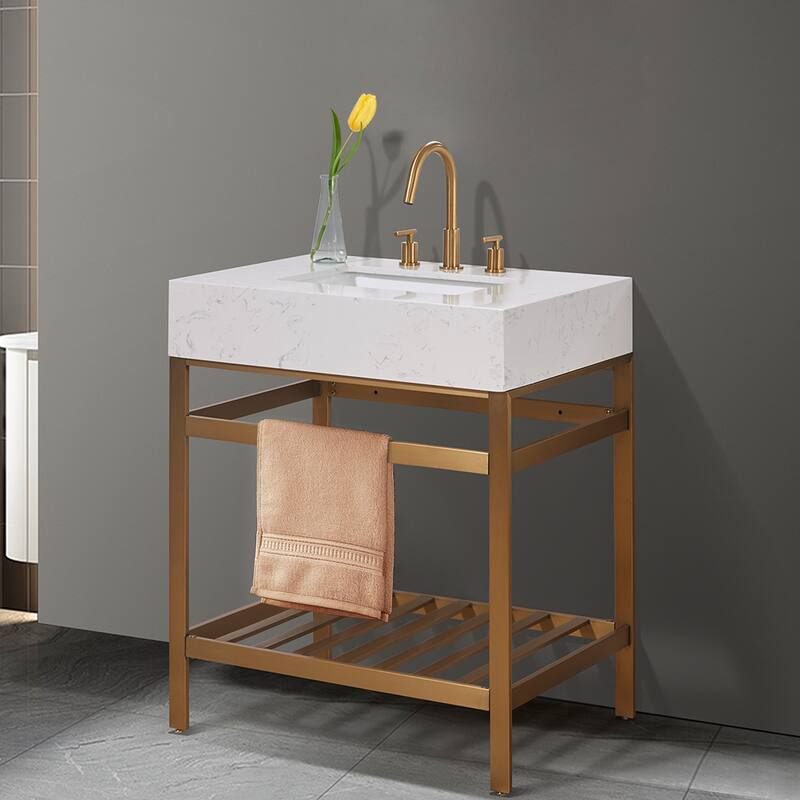 Altair Merano Stainless Steel Vanity Console with Stone Countertop, no Mirror
