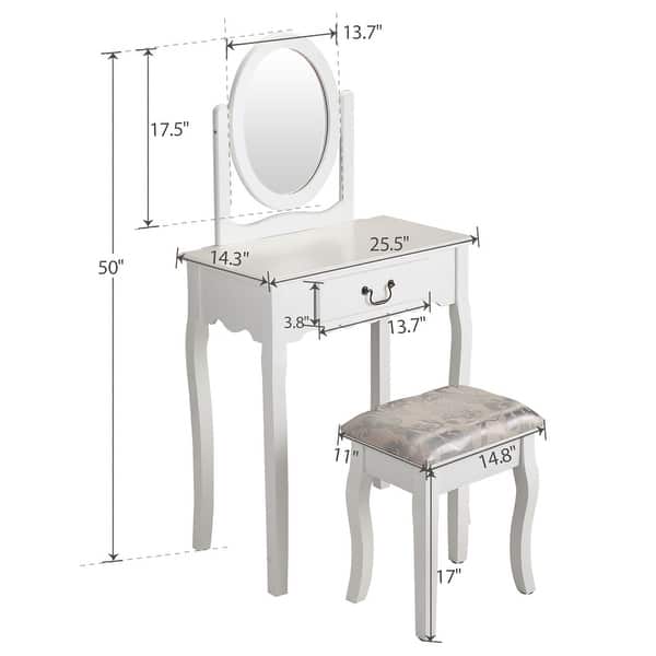 White Vanity Table and Chair Set with Rotating Mirror - Bed Bath ...