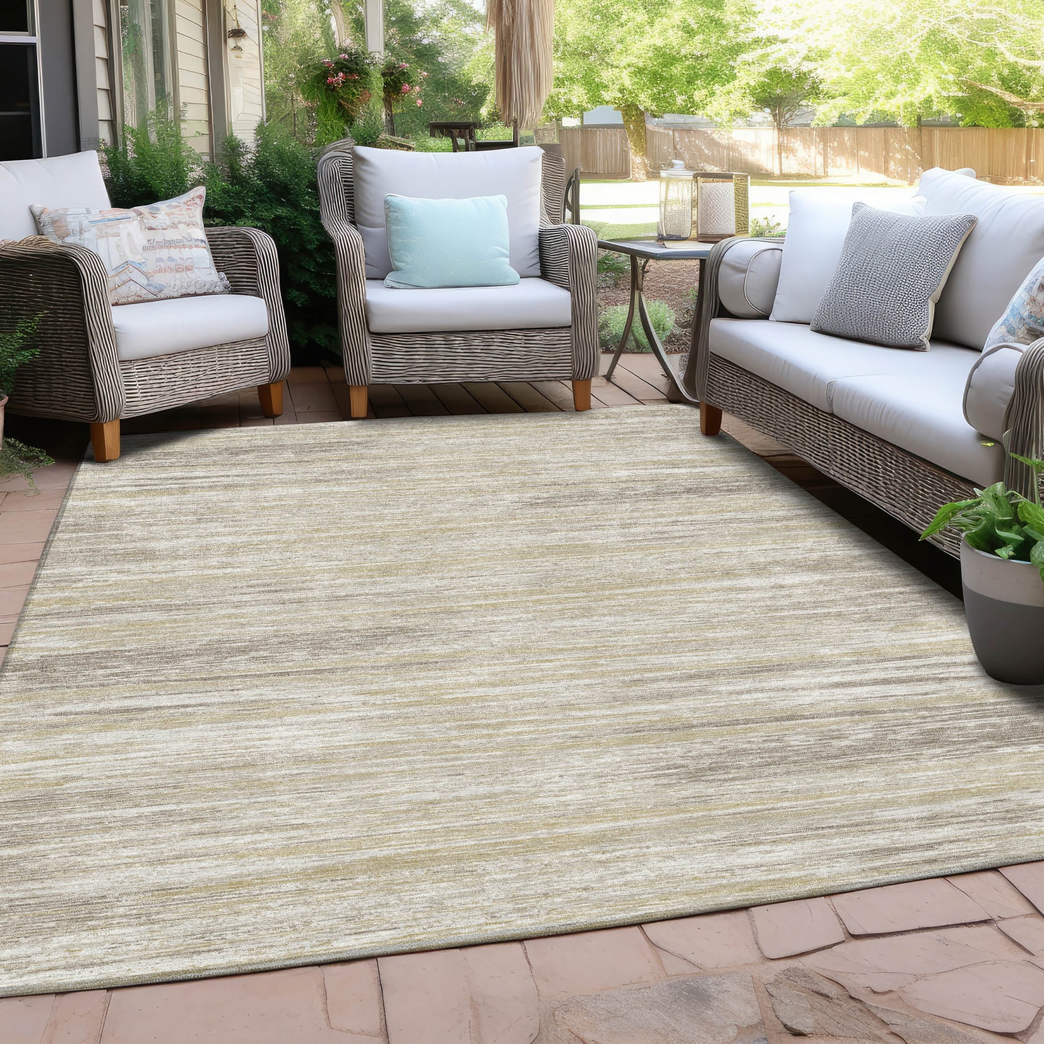 Machine Washable Indoor/ Outdoor Chantille Abstract Stripe Rug