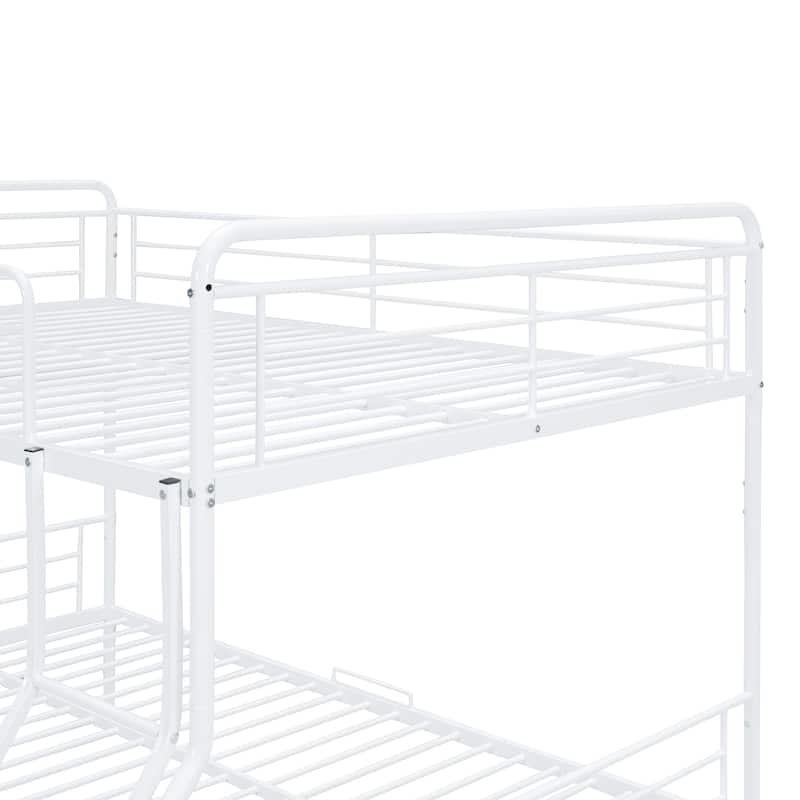Full XL Over Queen Metal Bunk Bed with 2 Drawers, White