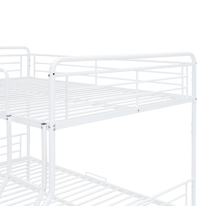White Full XL Over Queen Metal Bunk Bed with 2 Drawers, Sturdy Iron Frame, Space-Saving Design