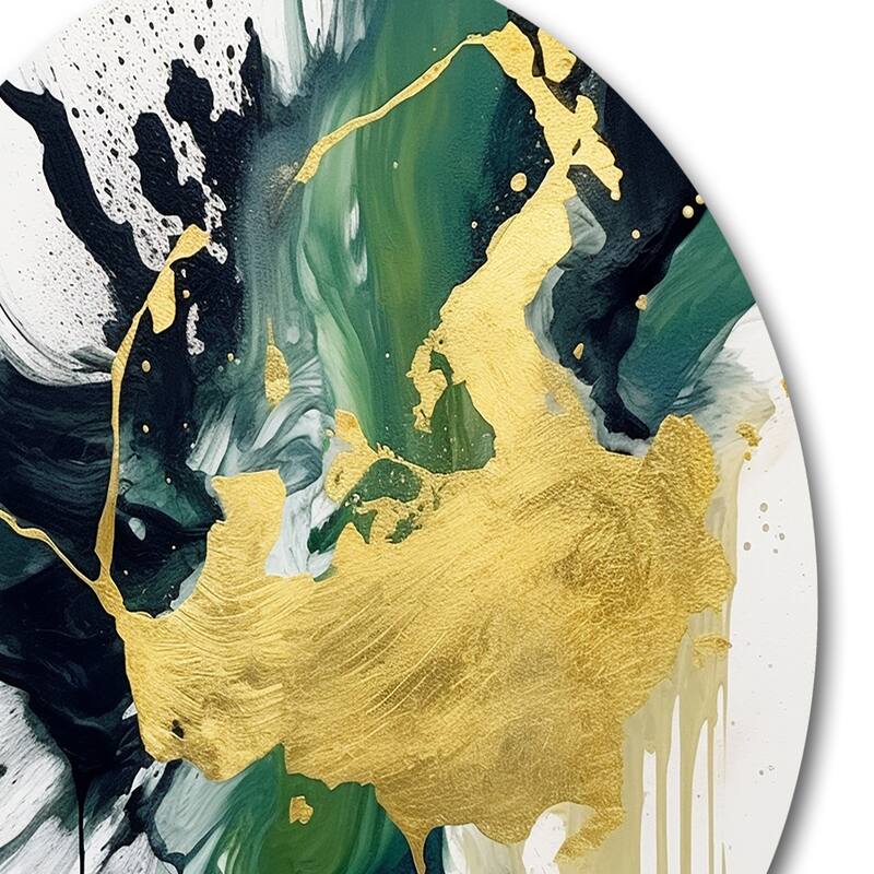 Designart "Green and Yellow Splash" Fractals Metal Circle Wall Decor