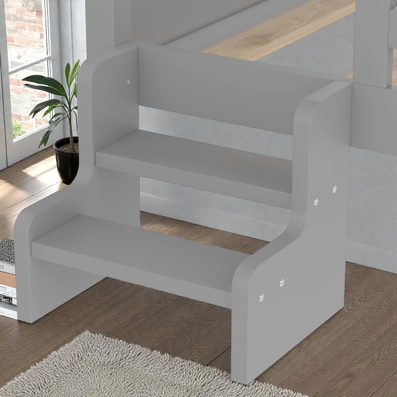 Kids House Platform Bed with Stairs, Star Roof, Window, Bookcase & Blackboard, Solid Wood Low Profile Bed No Box Spring