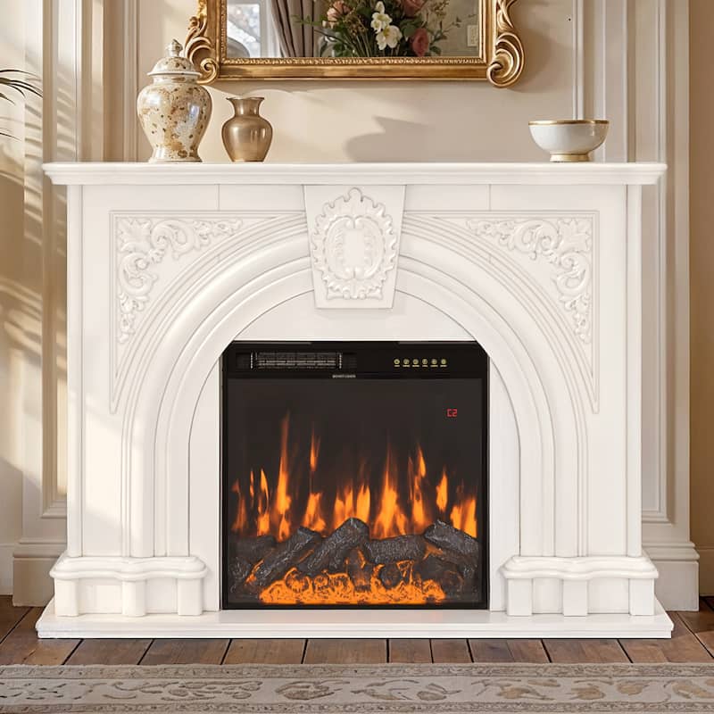 Freestanding Electric Fireplace with Mantel, 24" Electric Fireplace Insert, Adjustable Flame Colors, Remote Control & Thermostat