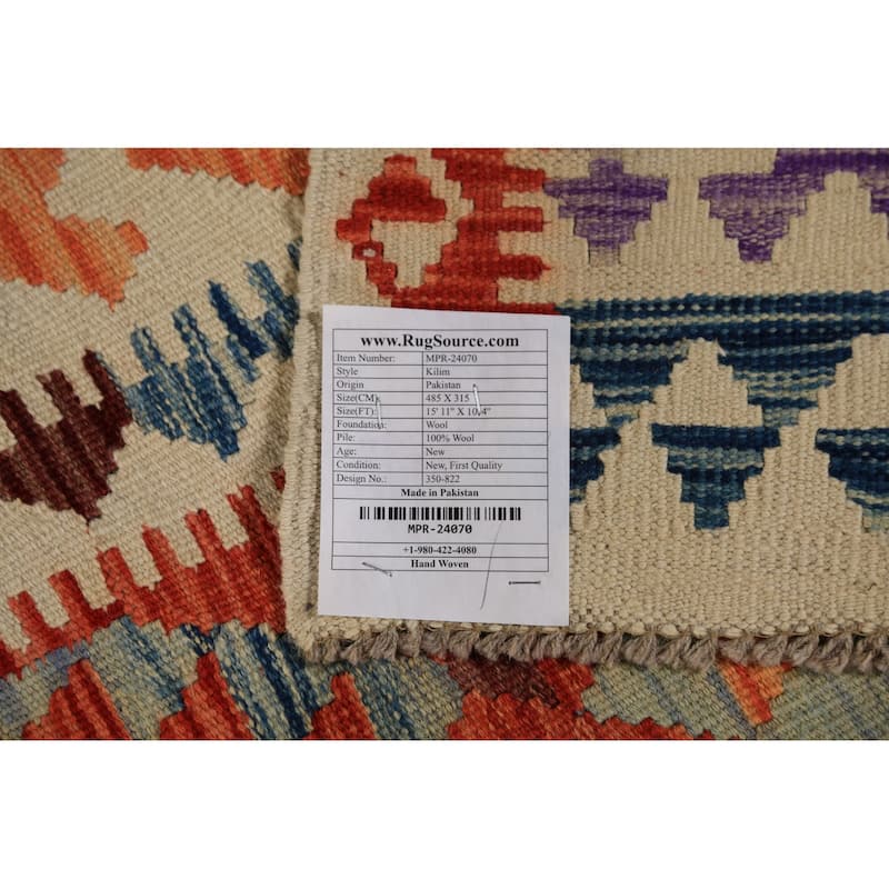 Multi-Color Kilim Oriental Large Rug Hand-Woven Wool Carpet - 10'4"x 15'11"