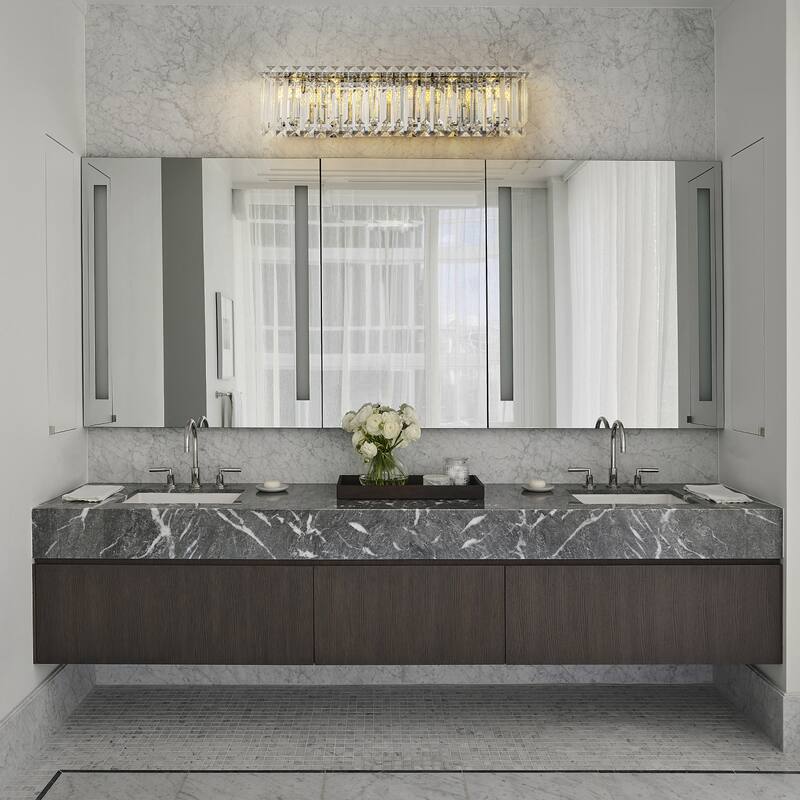 Modern Chrome Vanity Light for Bathroom Luxury Crystal Wall Sconce - W 23"