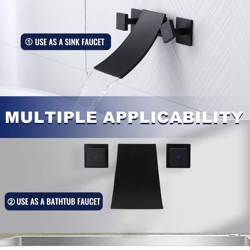 WOWOW Double Handle Wall Mount Waterfall Bathroom Bathtub Faucet