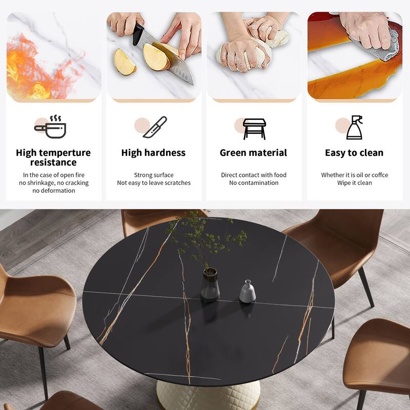 53.15"Modern artificial stone round carbon steel base dining table-can accommodate 6 people