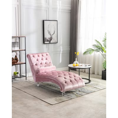 Curved Edges Velvet Fabric Upholstered Leisure Chaise Lounge with Acrylic Legs