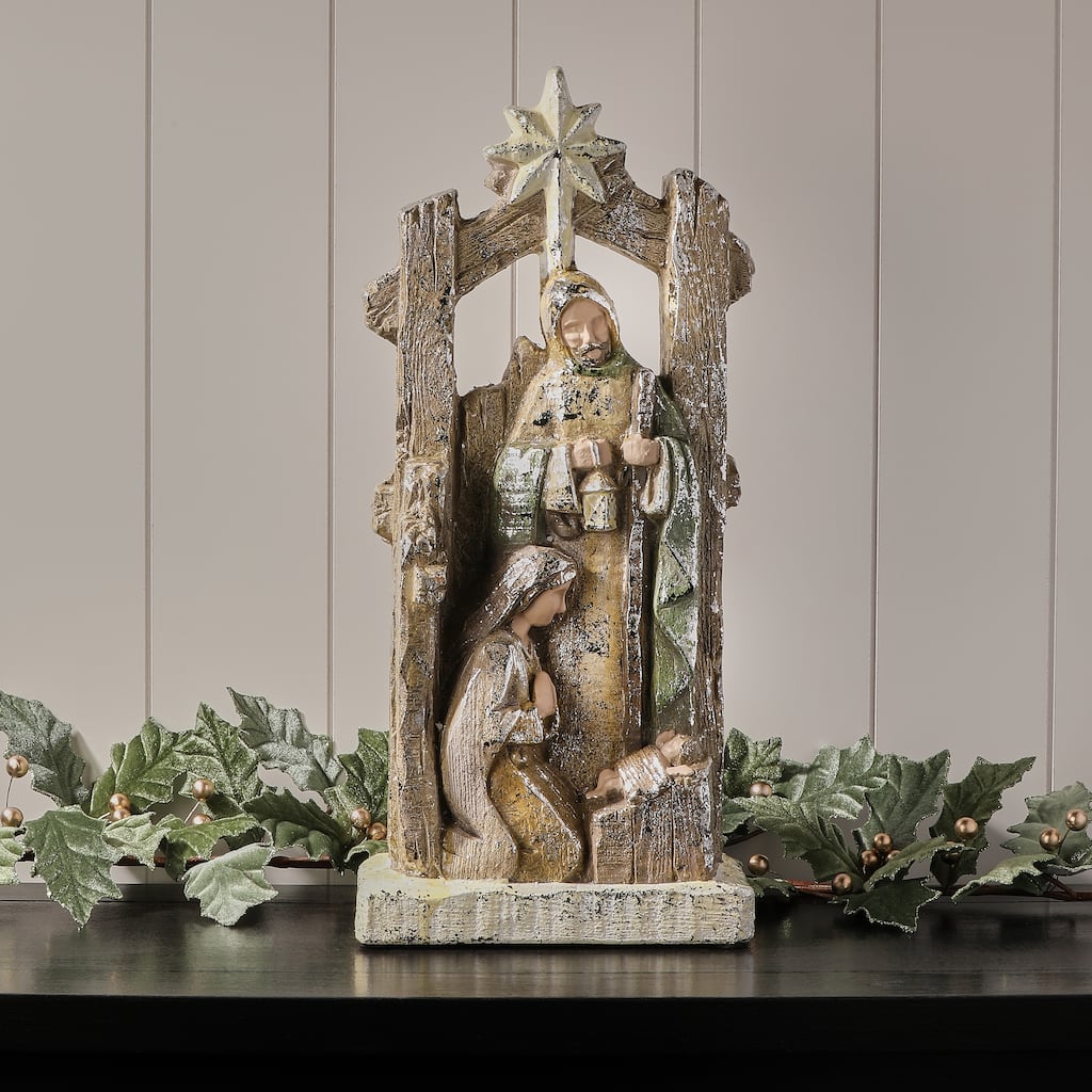 19.5" Paperstone Metallic Holy Family W/Cresh