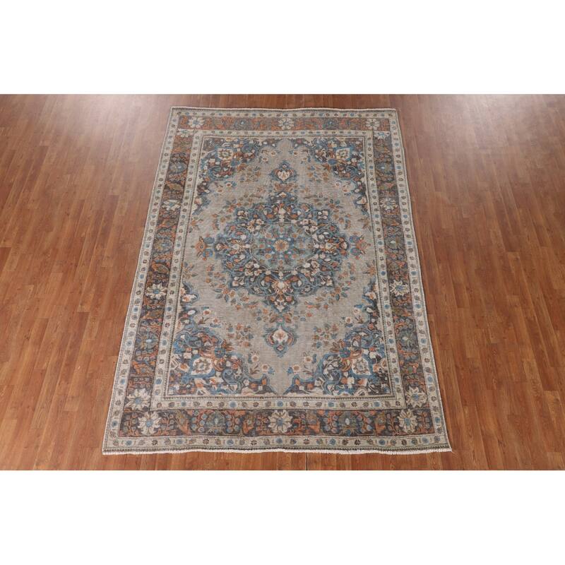 Distressed Over-Dyed Tabriz Persian Antique Rug Handmade Wool Carpet - 6'5"x 9'3"