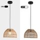 preview thumbnail 6 of 8, 1-Light Woven Rattan Bohemian Adjustable Pendant Light - 11.75*7inches