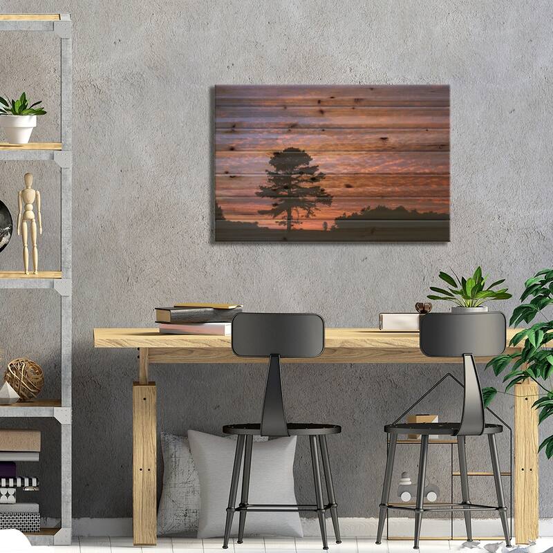 Pine Tree Silhouette At Sunrise, Cumberland Gap National Historic Park, Kentucky, USA Print On Wood by Adam Jones - Multi-Color