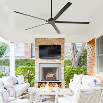 72" Black Industrial Waterproof Aluminum Large Outdoor Ceiling Fan with Remote