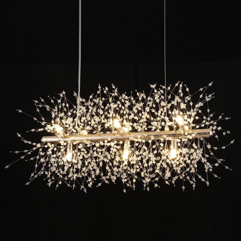 9-Light Hanging Empire Linear Chandelier Lighting Blowball Crystal Island Chandelier for Kitchen Island