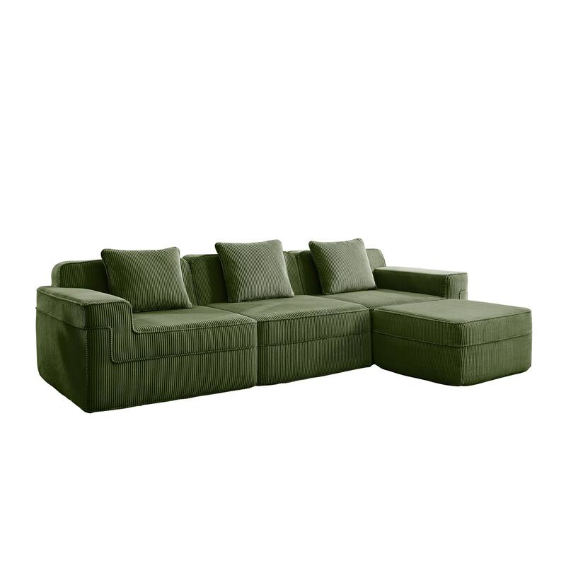 GDFStudio - Corduroy Modular 3-Seater 117.3" L-Shaped Boneless Cloud Sofa