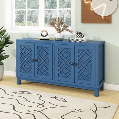 Functional 4-Door Sideboard Buffet Cabinet with Adjustable Shelves, Metal Pull-Ring Handles, for Dining Living Room, Kitchen