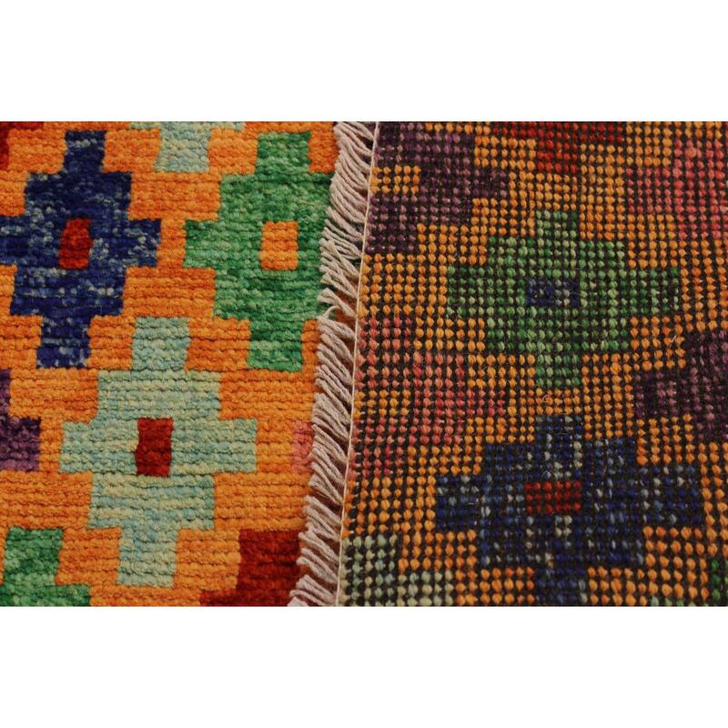 Eclectic Balochi Tang Orange/Red Hand Knotted Wool Rug - 3'4'' x 4'10''