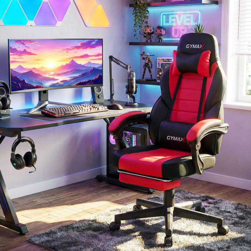 Gymax Gaming Chair w/ Headrest Reclining Backrest Lumber Support
