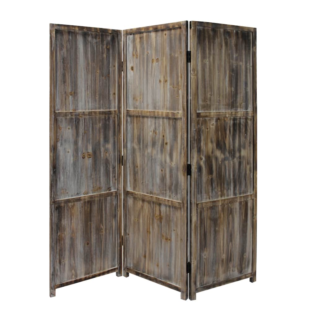 HomeRoots 72" Brown Wood Folding Three Panel Screen Room Divider - 63' X '72' X '1