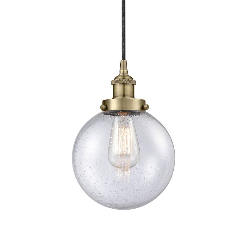 Innovations Lighting 616-1PH-12-8 Beacon Pendant Beacon 8" Wide Mini - Antique Brass / Seedy