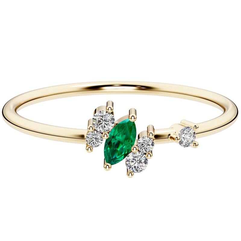 14k Gold Plated Sterling Silver Emerald and Lab Diamond Round Ring