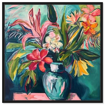 Art Remedy Vase Of Bright Tropical Flowers Framed Flowers In Vase Paintings