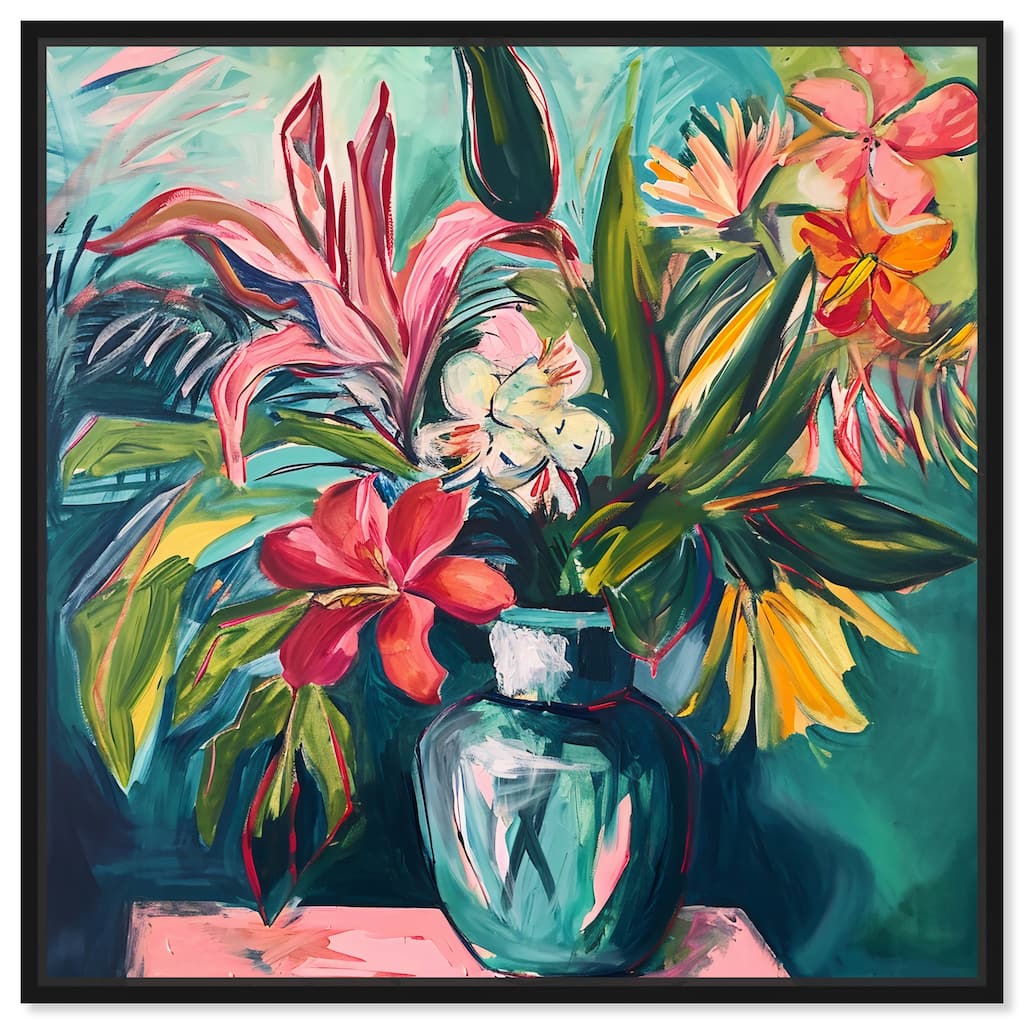 Art Remedy Vase Of Bright Tropical Flowers Framed Flowers In Vase Paintings
