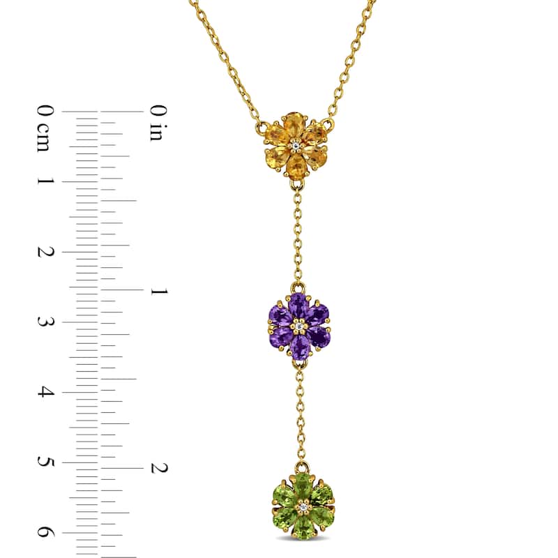 Miadora 2 5/8ct TGW Amethyst, Citrine, Peridot White Topaz Flower Lariat Necklace in Yellow Silver