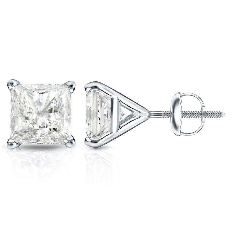 Auriya 14k Gold 1.25ctw Princess-cut Diamond Stud Earrings Martini-set - White