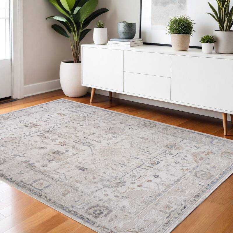 Distressed Abstract Modern Stain Resistant Woven Durable Area Rug - 4' X 6' - Cream/Onyx - Rectangle