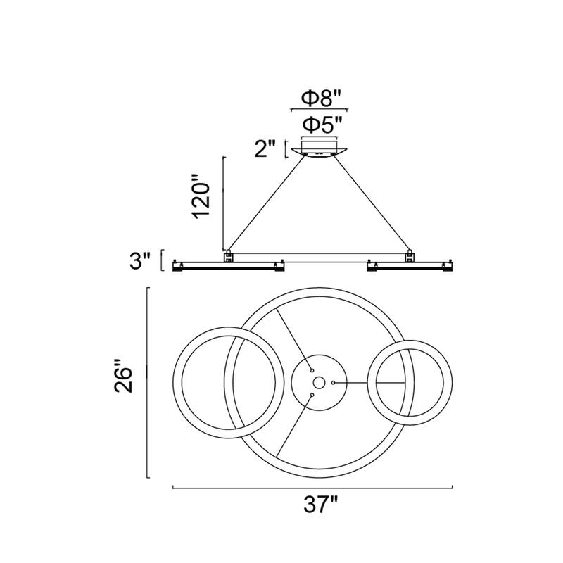 Deux Lunes Integrated LED 37in Sun Gold & Black Chandelier - Sun Gold/Pearl Black