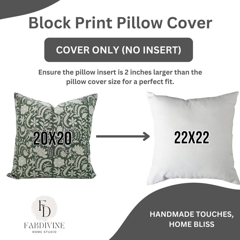 Fabdivine 12x20 Handmade Pure Linen Cushion Cover Floral Mustard Ideal for Sofa, Floral Block Print, Accent Décor, Bagru Buti