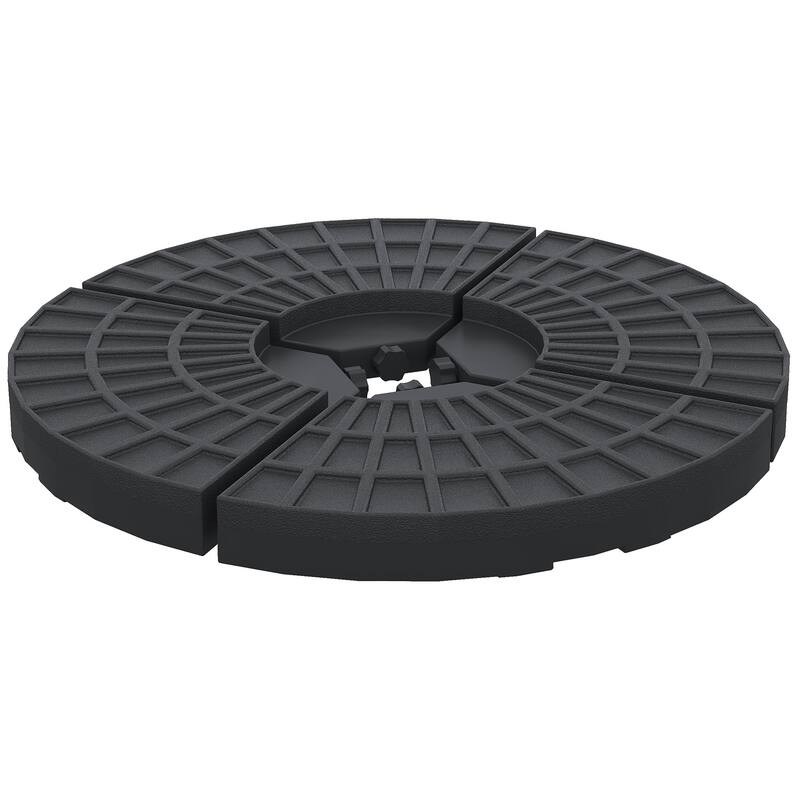 4-Piece Round Cantilever Umbrella Base Set - 52L Capacity for Water/Sand, Durable HDPE Plastic with UV Protection - Black