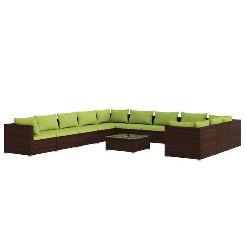 vidaXL Patio Lounge Set with Cushions Poly Rattan Brown - 27.6" x 27.6" x 24" - 27.6" x 27.6" x 24"