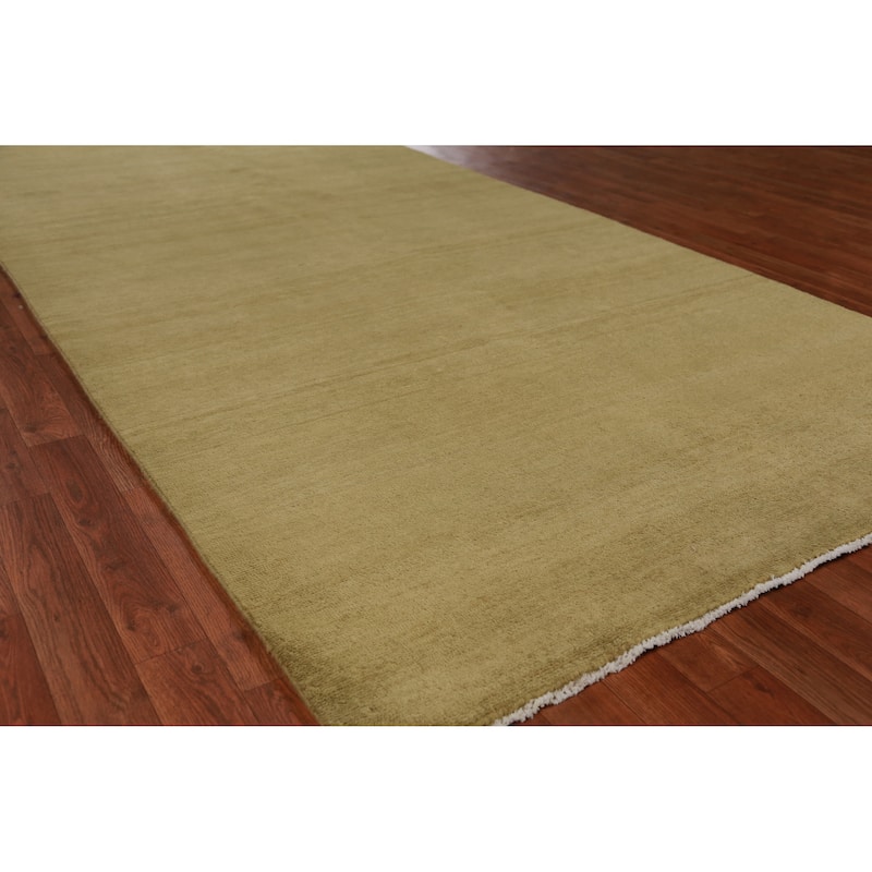 Hand Knotted Oriental 100% Wool Carpet Modern Solid Green Gabbeh Area Rug - 10' 1'' X 4' 11''