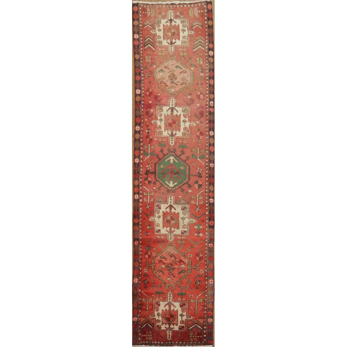 Hand Knotted Oriental 100% Wool Carpet Traditional Tribal Red Gharajeh Runner Rug - 8' 0'' X 1' 11''