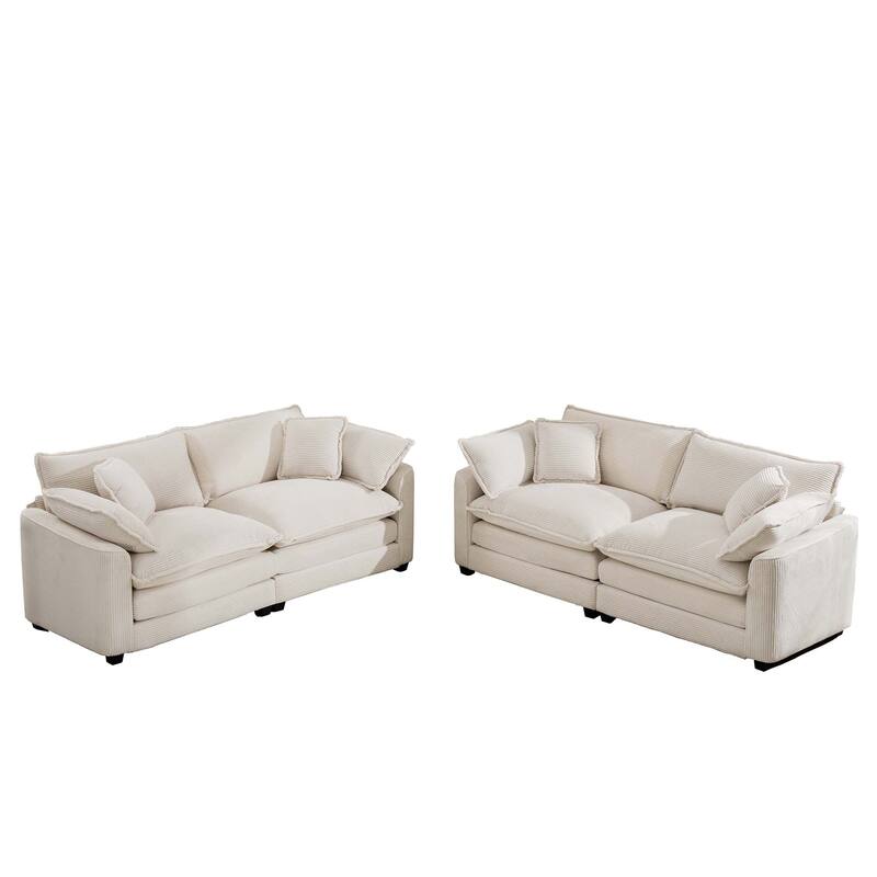 2+2 Seat Corduroy Fabric Flexible Combinations Sofas Set with Removable Armrests and Throw Pillows