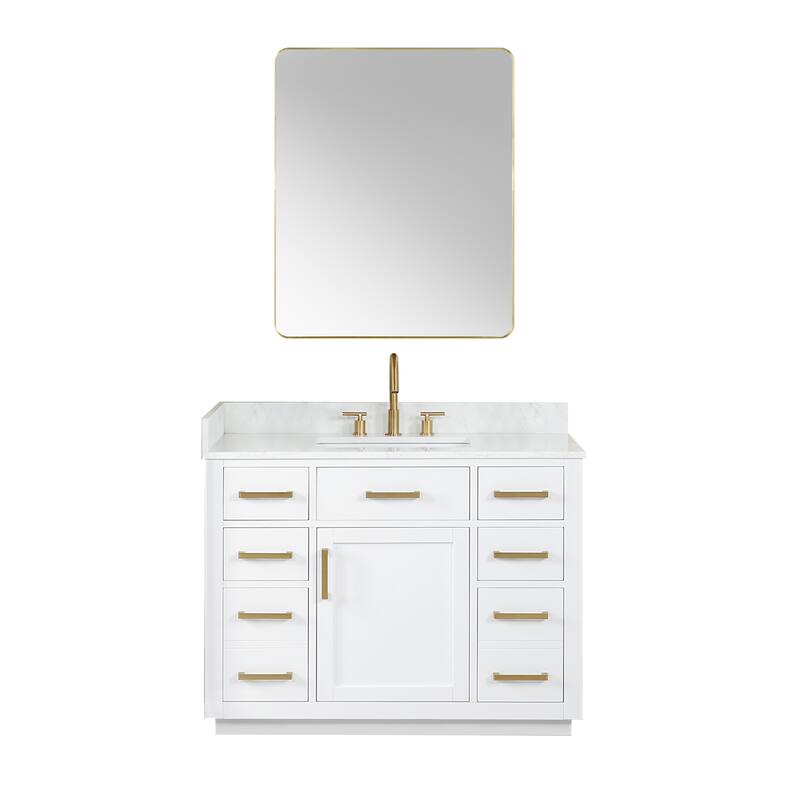 Altair Gavino Bath Vanity with Grain White Composite Stone Top and Mirror