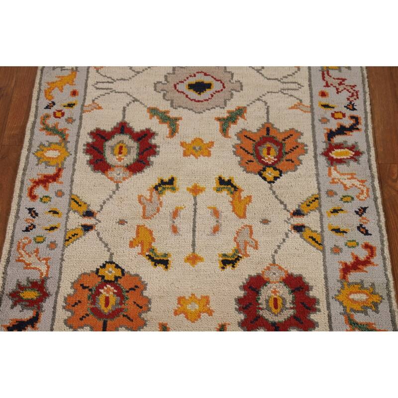 Floral Oushak Indian Foyer Rug Handmade Wool Carpet - 2'7"x 5'1"