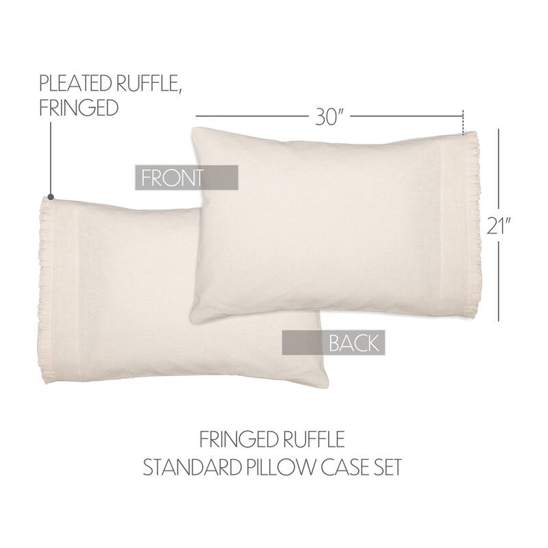 Burlap Antique White Standard Pillow Case Fringed Ruffle Set of 2