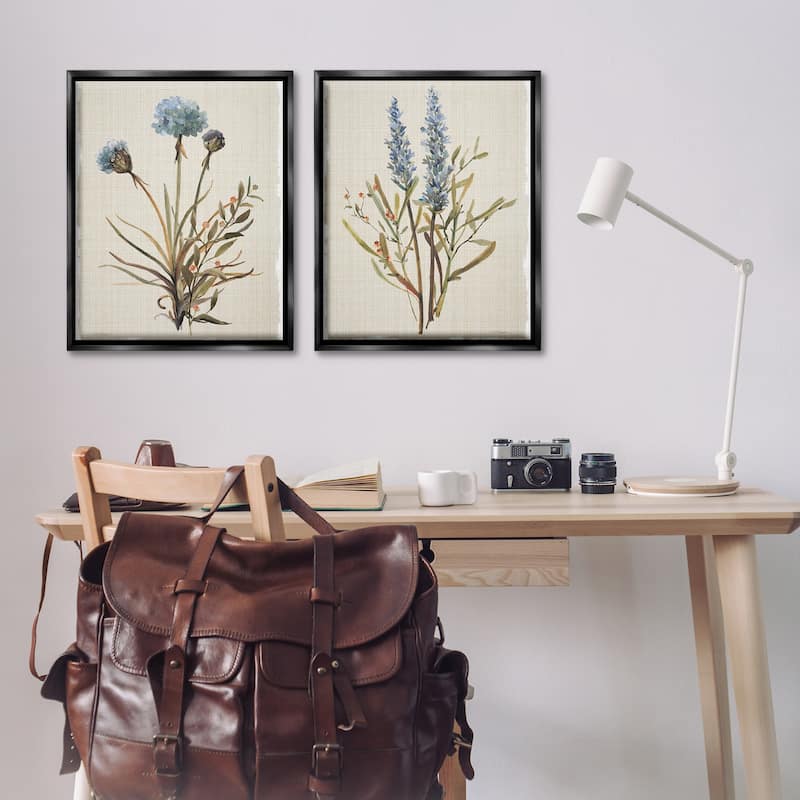 Stupell Natural Budding Blooms Framed Floater Canvas Wall Art Design By Carol Robinson (Set of 2)