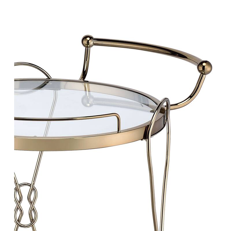 Serving Cart with 2 Glass Shelves and Caster Support, Gold and Clear