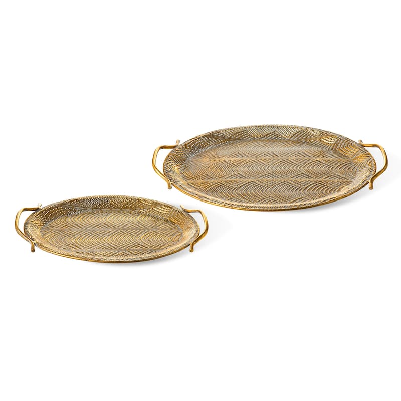 Glitzhome Set of 2 Oval Metal Gold Decorative Tray with Handles -16"/19"L