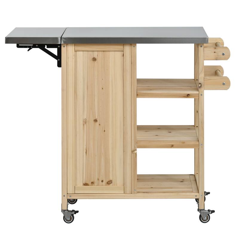 Foldable Outdoor Kitchen Island Cart with Lockable Wheels and Storage Cabinet