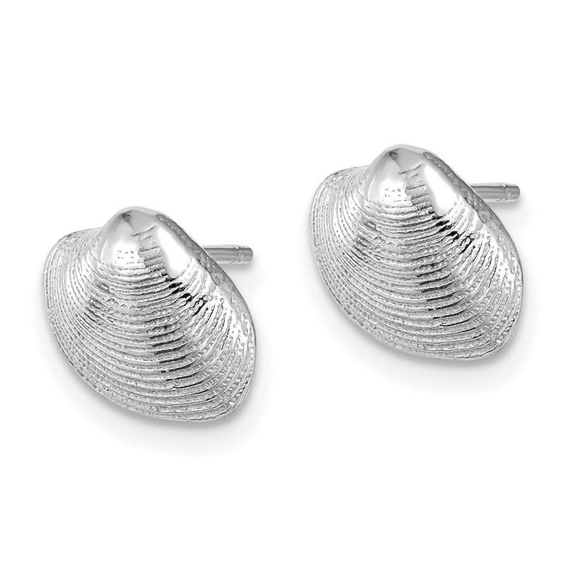 Curata 14k White Gold Clam Shell Post Earrings - 9x11mm