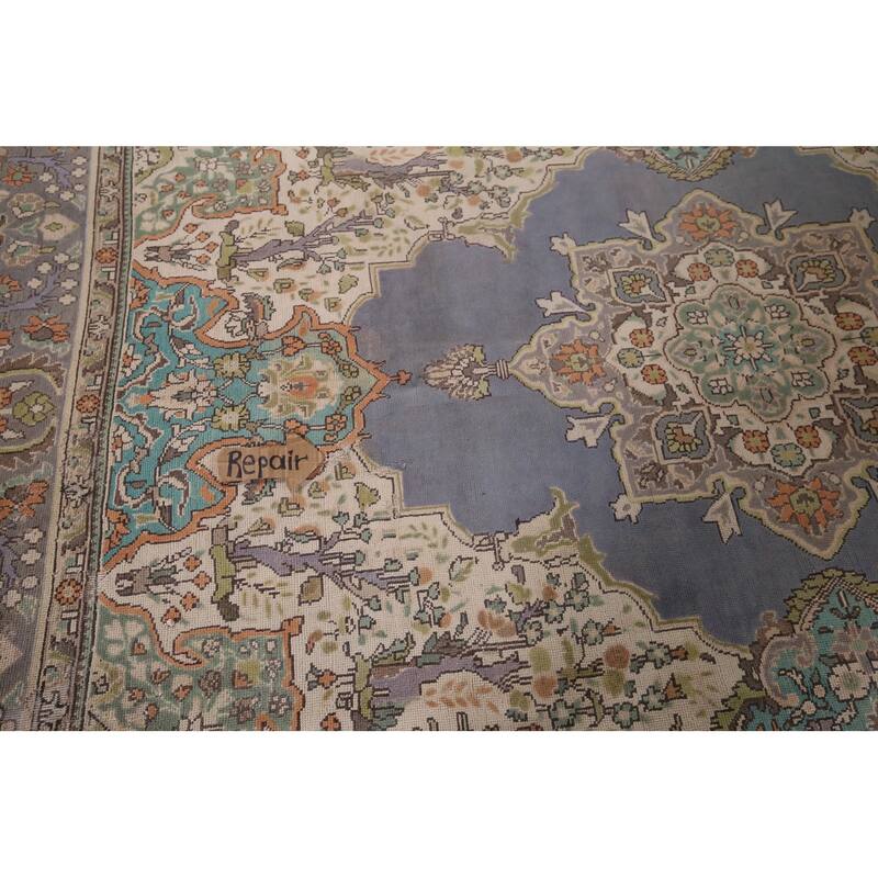 Geometric Tabriz Vintage Persian Area Rug Hand-Knotted Wool Carpet - 6'5" x 9'7"