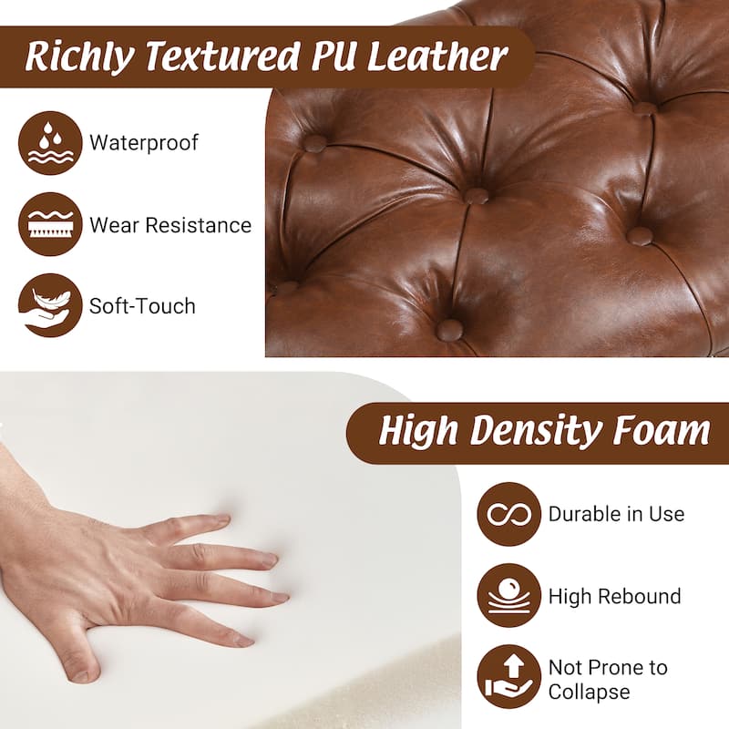 Christopher Knight Home - Mid-Century Classic Sleek Button-Tufted PU Leather Upholstered End-of-Bed Bench with Rolled Arms