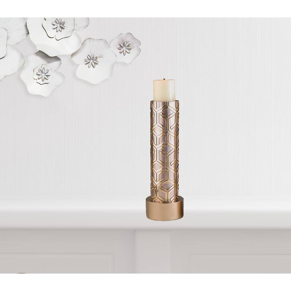 HomeRoots Set Of Two Gold Tabletop Pillar Candle Holders - 7