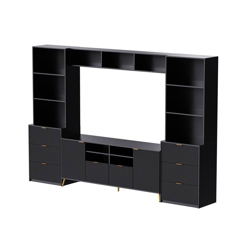 Modern Multifunctional 4-Piece Entertainment Wall Unit with 13 shelves